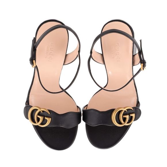 Gucci Women's GG Marmont Block Heel Sandals Leather Black - Picture 2 of 5